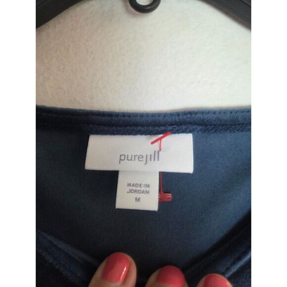 Pure Jill by J.Jill Blue Crew Neck Velvet Tunic w/pockets Blouse size Medium - Picture 6 of 8